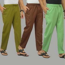 Combo of 3 Mos Green Coffee Brown and Parrot Green Cotton Men Pants-45957