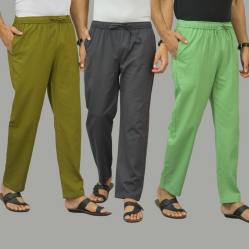 Combo of 3 Mos Green Dark Gray and Parrot Green Cotton Men Pants-45961