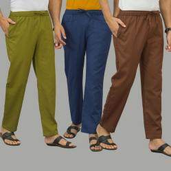 Combo of 3 Mos Green Navy Blue and Coffee Brown Cotton Men Pants-45928