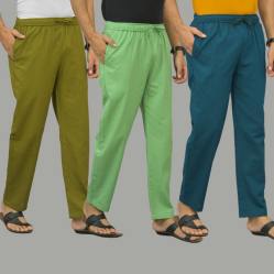 Combo of 3 Mos Green Parrot Green and Blue Cotton Men Pants-45967