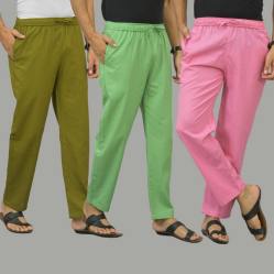Combo of 3 Mos Green Parrot Green and Pink Cotton Men Pants-45968