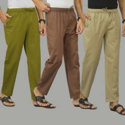 Combo of 3 Mos Green Rust Brown and Beige Cotton Men Pants-45951