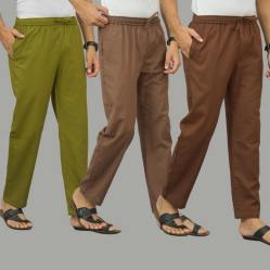 Combo of 3 Mos Green Rust Brown and Coffee Brown Cotton Men Pants-45949
