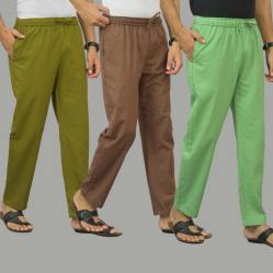 Combo of 3 Mos Green Rust Brown and Parrot Green Cotton Men Pants-45952