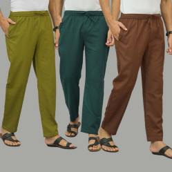Combo of 3 Mos Green Teal Blue and Coffee Brown Cotton Men Pants-45943