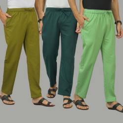 Combo of 3 Mos Green Teal Blue and Parrot Green Cotton Men Pants-45946
