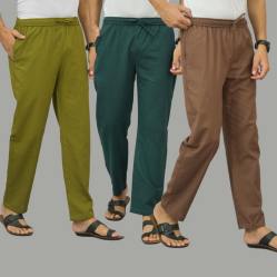 Combo of 3 Mos Green Teal Blue and Rust Brown Cotton Men Pants-45942