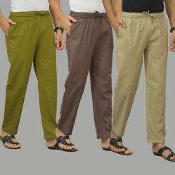Combo of 3 Mos Green Wood Brown and Beige Cotton Men Pants-45938