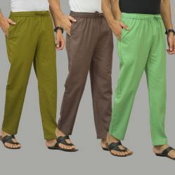 Combo of 3 Mos Green Wood Brown and Parrot Green Cotton Men Pants-45939
