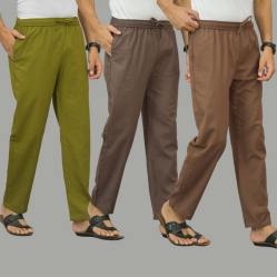 Combo of 3 Mos Green Wood Brown and Rust Brown Cotton Men Pants-45935