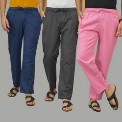 Combo of 3 Navy Blue Dark Gray and Pink Cotton Men Pants-45999