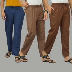 Combo of 3 Navy Blue Rust Brown and Coffee Brown Cotton Men Pants-45985