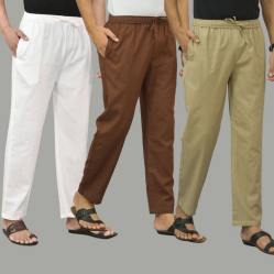 Combo of 3 White Coffee Brown and Beige Cotton Men Pants-45802