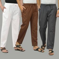 Combo of 3 White Coffee Brown and Dark Gray Cotton Men Pants-45801
