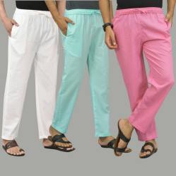 Combo of 3 White Cyan and Pink Cotton Men Pants-45749