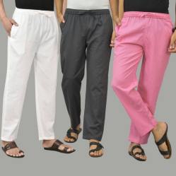 Combo of 3 White Dark Gray and Pink Cotton Men Pants-45809
