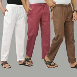 Combo of 3 White Dark Red and Rust Brown Cotton Men Pants-45754