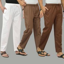 Combo of 3 White Rust Brown and Coffee Brown Cotton Men Pants-45795
