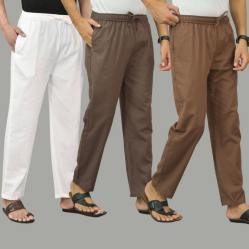 Combo of 3 White Wood Brown and Rust Brown Cotton Men Pants-45781