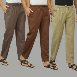 Combo of 3 Wood Brown Coffee Brown and Beige Cotton Men Pants-46020