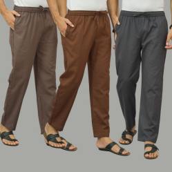 Combo of 3 Wood Brown Coffee Brown and Dark Gray Cotton Men Pants-46019