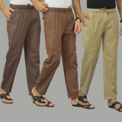 Combo of 3 Wood Brown Rust Brown and Beige Cotton Men Pants-46015
