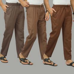 Combo of 3 Wood Brown Rust Brown and Coffee Brown Cotton Men Pants-46013