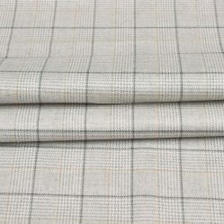 Cream Black Checks Tweed Wool Fabric-90691