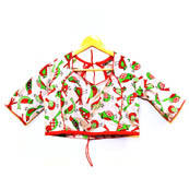 Cream-Green and Red Bird Kalamkari Print Cotton Blouse-30045