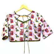 Cream-Red and Green Unique Kalamkari Print Cotton Blouse-30040