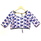 Cream and Blue Horse Kalamkari Print Cotton Blouse-30052