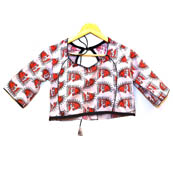 Cream and Red Horse Kalamkari Print Cotton Blouse-30046