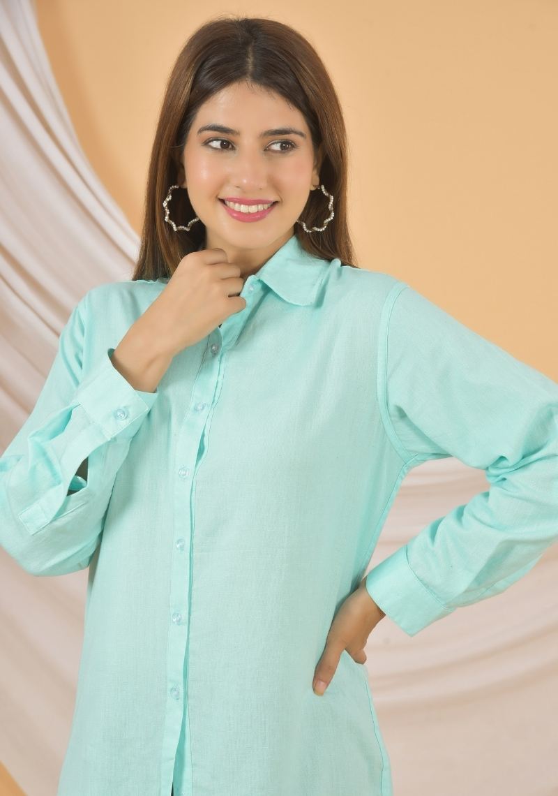 Cyan Airy-Linen Shirt-49158