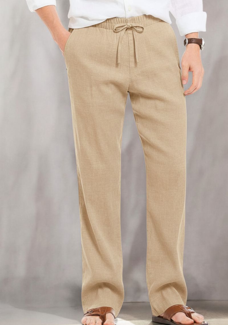 Dark Beige Linen Loose Fit Men Pant-50499