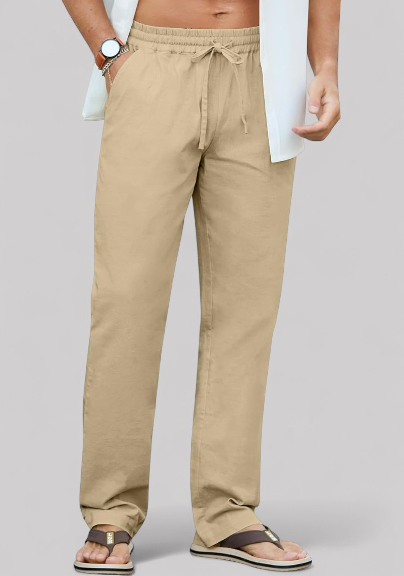 Dark Beige Linen Relaxed Fit Men Pant-50203