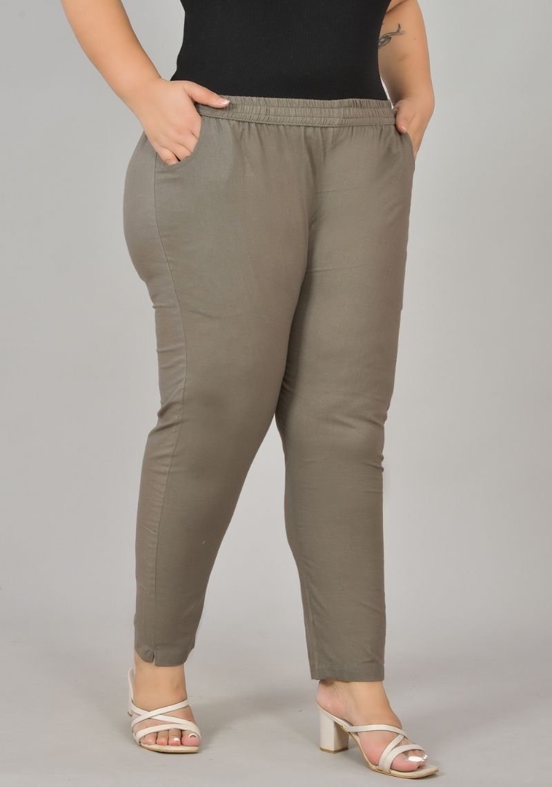 Dark Gray Cotton Plus Size Regular Wear Women Pant-48406
