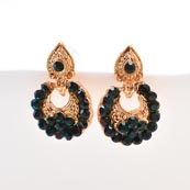 Dark Green Stone Circular Design with Golden Polish Earring for Women