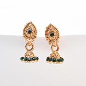 Dark Green Stone with Golden Polish Jhumki for Women