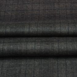 Dark Grey Black Checks Tweed Wool Fabric-90688