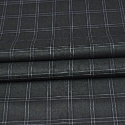 Dark Grey Black Checks Tweed Wool Fabric-90705