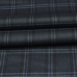 Dark Grey White Checks Tweed Wool Fabric-90694