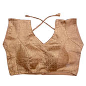 Gold Brocade Silk Lining Padded Cut Sleeves Blouse-7161