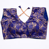 Gold and Blue Brocade Silk Lining Padded Cut Sleeves Blouse-7150