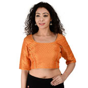 Golden and Orange Elbow Sleeve Silk Brocade Blouse-30183