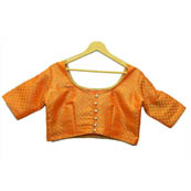 Golden and Orange Small Floral Silk Brocade Blouse-30126