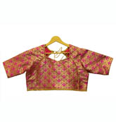 Golden and Pink Unique Silk Brocade Blouse-30120