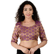 Golden and Purple Elbow Sleeve Silk Brocade Blouse-30181