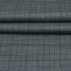 Gray Black Checks Tweed Wool Fabric-90725