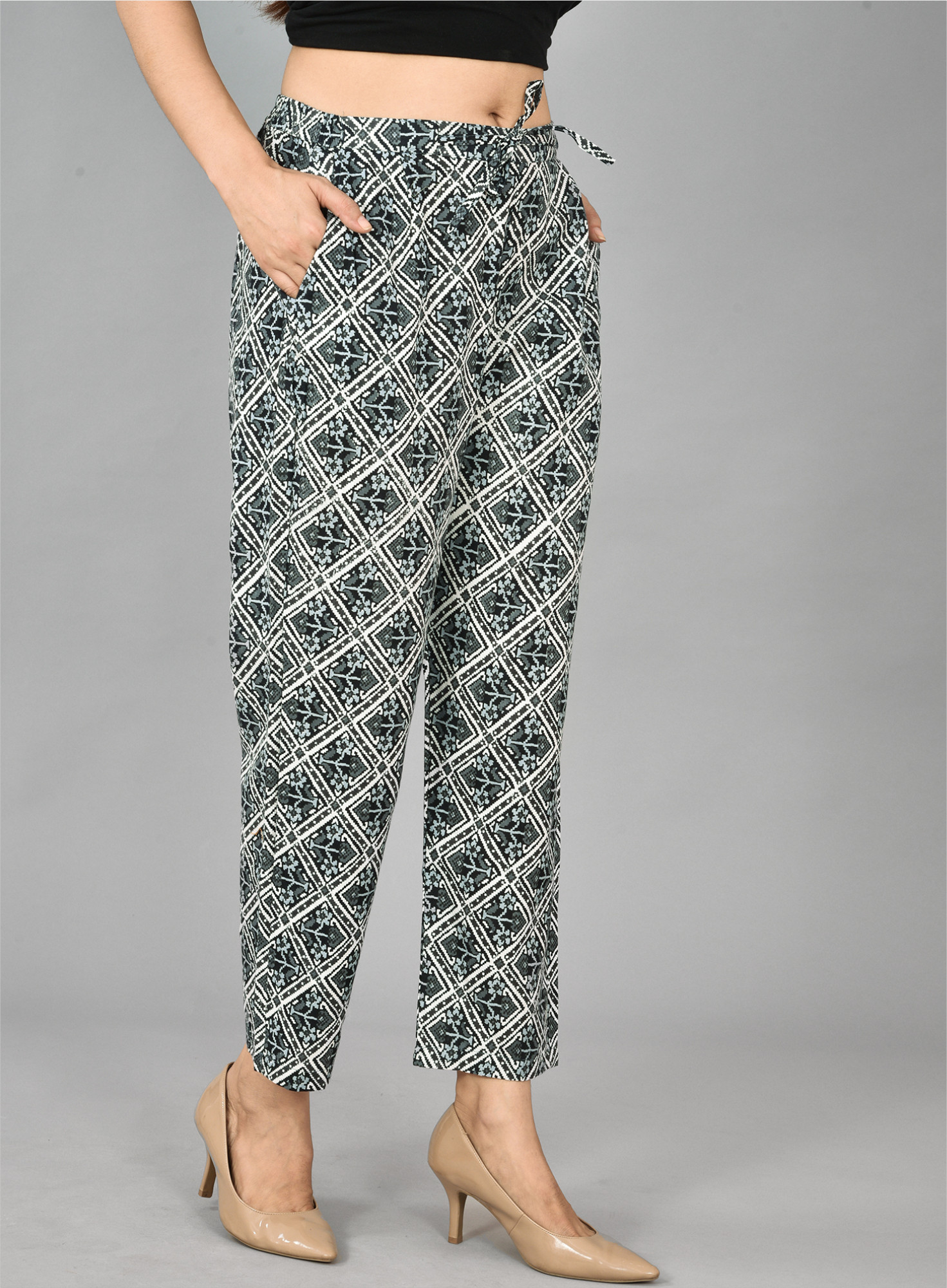 Gray Black Cotton Leheria Palazzo Pant-36727