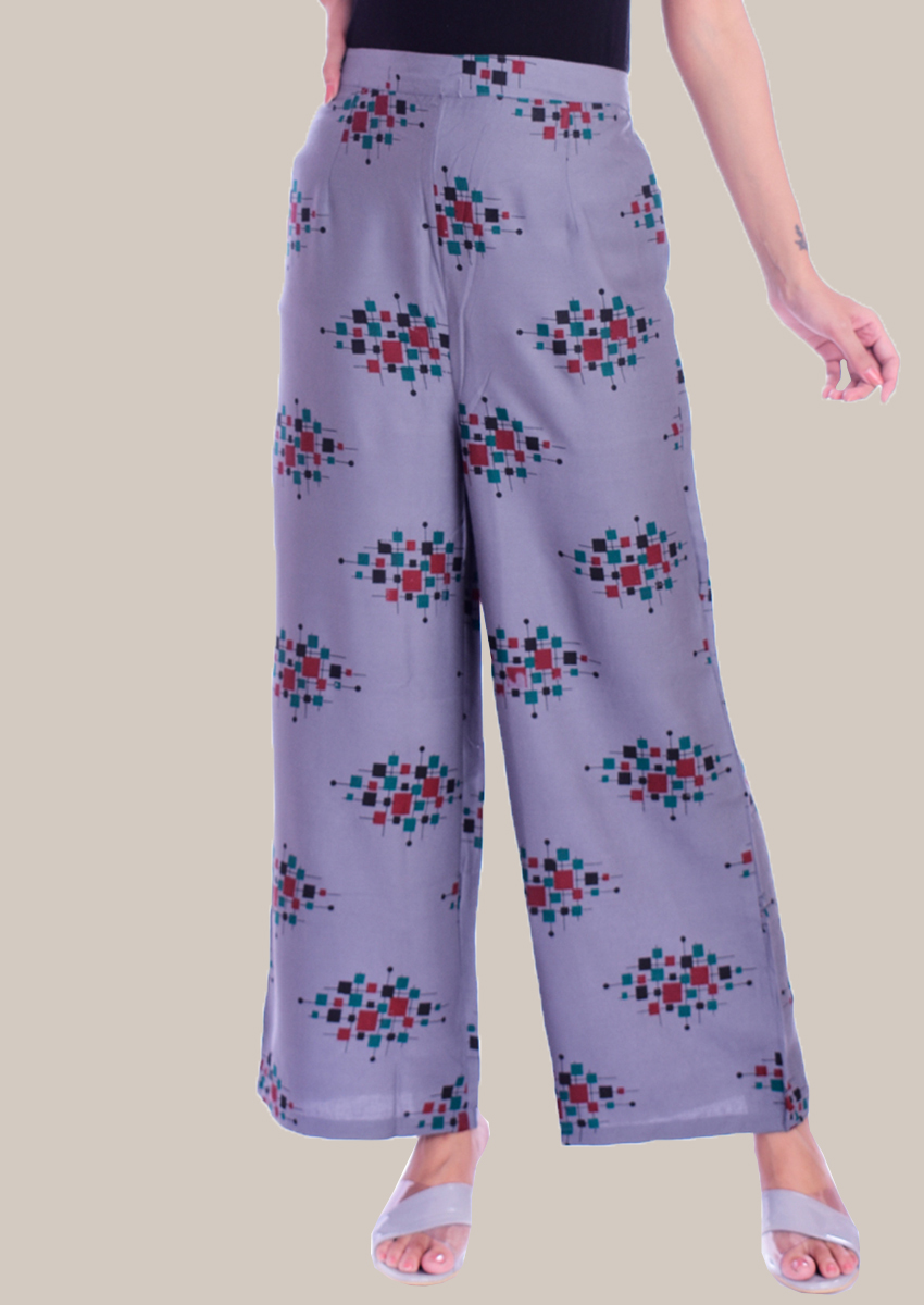 Gray Black and Green Rayon Palazzo Pant-34308